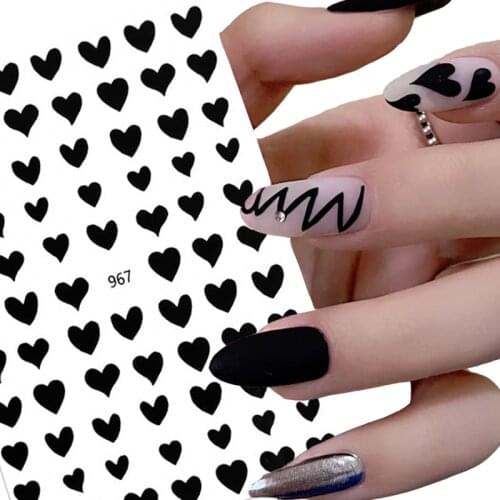 Love Hearts Nail Stickers Self-Adhesive Decals Laser Gold White Black Geometry Heart-shaped DIY Manicure Nail Art Decoration