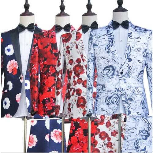 Singer stage wedding suits for men blazer boys prom mariage suits fashion slim printing chorus groom clothes fashion host
