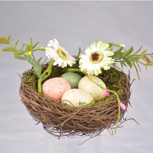 Rattan Simulation Bird Nest Foam Bird Egg Flower Easter Decor Prop DIY