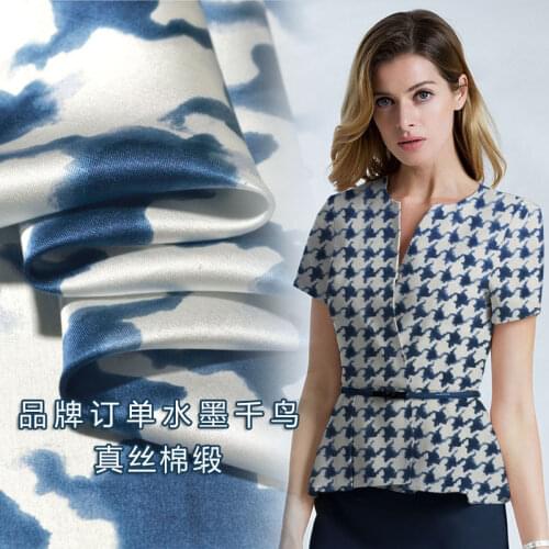 LEO&LIN Ink Plover Irregular Plover Plaid Satin Silk Cotton Satin Fabric For DIY Sewing