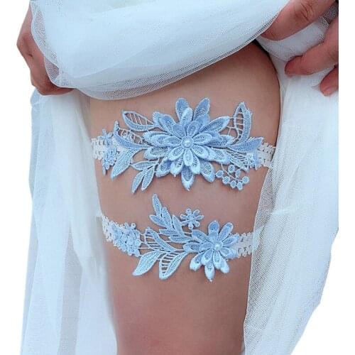 Bridal Lace Leg Ring Ring 2 Pieces Wedding Garter Navy White Embroidery Floral Fashion Sexy Bridal Thigh Ring Garter Belt
