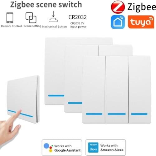 Tuya Zigbee3.0 Smart Wall Switch Free Wiring Free Pasting Scene Button Remote Tuya App Control 1/2/3Gang Wireless Smart Switch