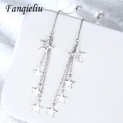 Fanqieliu Real Sterling Silver 925 Women Pearl Drop Earrings Long Tassel With 4pcs Star Earrings Dangle FQL21039