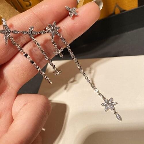 Earrings 2021 Trend Flower Ear Bone Clip Asymmetric Olive Leaf Branches For Women Tassel Ear Chain Long Fashion Jewelry