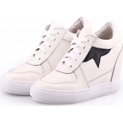 2017 new fashion lace up platform wedge high heels casual shoes genuine leather thick sole comfortable woman single shoe