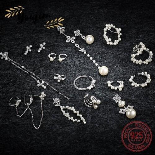 New Womens Zircon Pearl Ear Clips Luxury Fashion Cute Monaco Exquisite Jewelry Gift 925 Silver