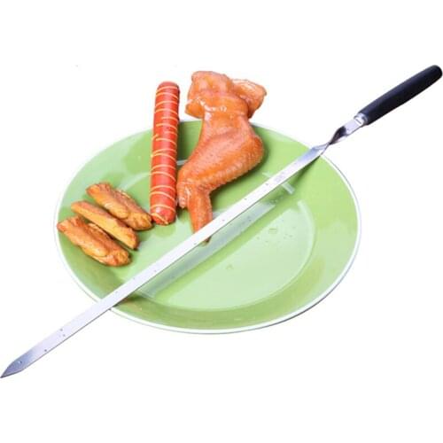 Meat Sticks BBQ Forks Slips With Wooden Handle Stainless Steel Flat Long Meat Flat Fork Camping Party BBQ Tools Set 55cm 10pcs