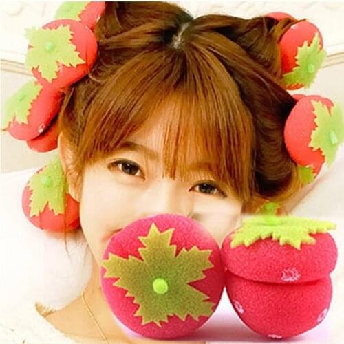 12pcs Women Hair Rollers Curlers Strawberry Balls Lovely Hair Care Soft Sponge Rollers Curlers For Girls Diy Hair Stying Tools