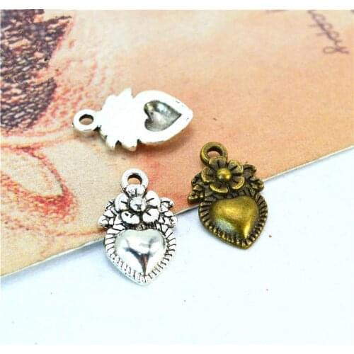 200Pcs/lot Cute Heart Charms 18*11MM Flower Heart Charms for Jewelry Making