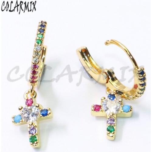 4Pairs Rainbow zircon cross earrings tiny cross earrings Gift for lady Crystal earrings wholesale earring 50813