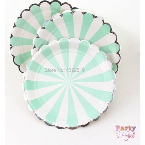 48pcs/lot blue 1st birthday striped pattern kids boys birthday party 7inch 9inch paper plate printed round plates party supplies