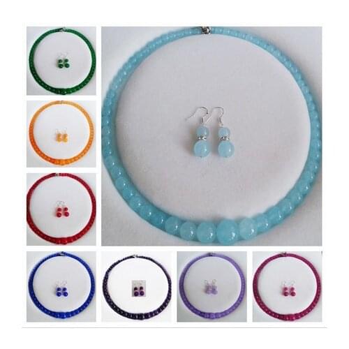 6-14mm Aquamarine/Topaz/Ruby Gemstones Round Beads Necklace Earrings Set 18"