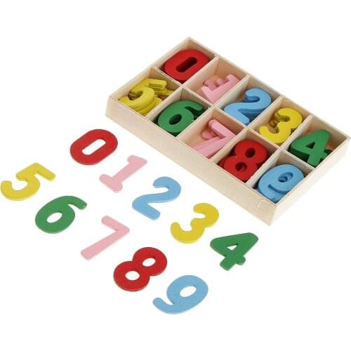 60 Pieces Multicolor Wooden Shapes 0-9 Arabic Number Scrapbooking Embellishment With Box Case For Kids Children Games Toys