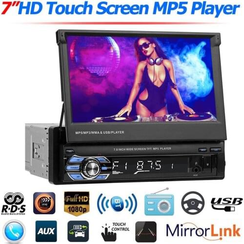 7Inch Car Car MP5 Player Stereo RDS AM FM Radio GPS Navigation Retractable 1 DIN Touch Screen USB Bluetooth Receiver