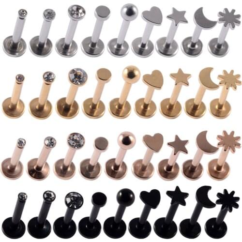 9pcs Stainless Steel Labret Bar Ring Lip Studs Ear Tragus Helix Cartilage Lobe Piercing Earrings Ear Studs Body Piercing Jewelry