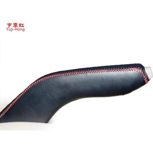 Yuji-Hong Car Handbrake Covers Case for KIA RIO 2005-2007 Auto Handbrake Grips Genuine Leather Cover Black