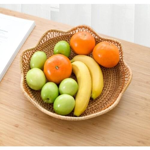 Southeast Asian Style Tropical Flavour Rattan Fruit Dish with Hollow out Lace Natural Style Storge Bowl