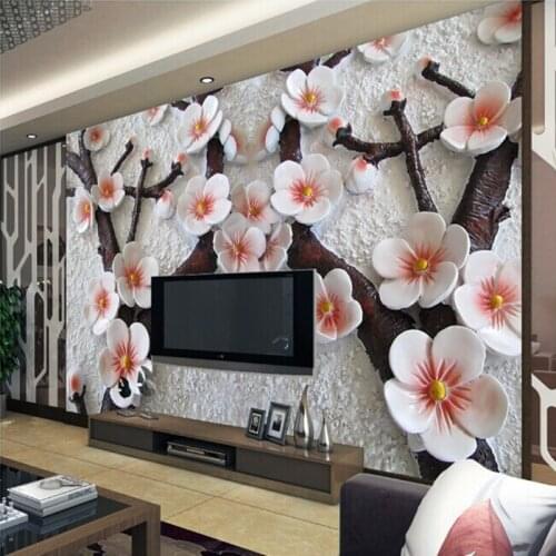 Large Chinese Style 3d Flower Wall paper Mural 3d Photo Mural Vinyl Wallpaper for Living Room and Sofa TV Background 3d Stickers