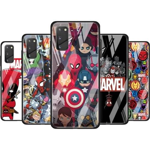 Marvel Cartoon Heros Tempered Glass Cover For Samsung Galaxy S20 S10 S9 S8 S10E FE Ultra Plus Lite 5G Phone Case
