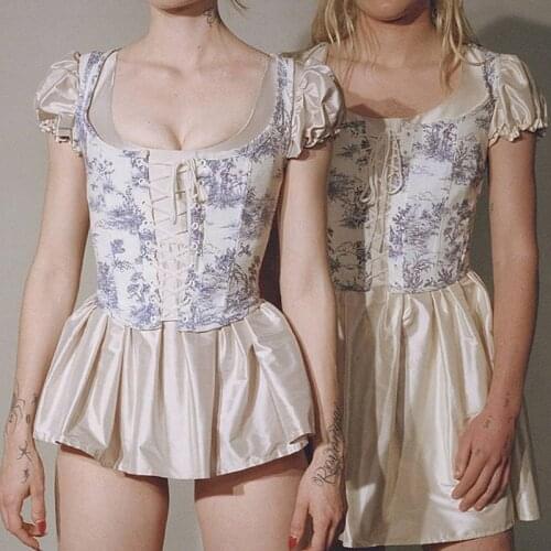 Womens Hollow Out BustiersTops Curve Shaper Printing Gothic Corsets with Fairy Grunge Bandage Streetwear