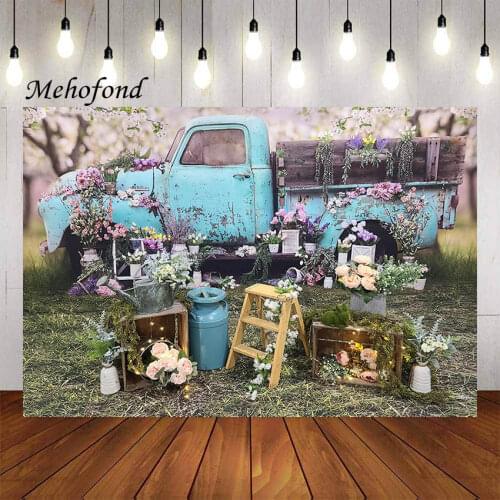 Mehofond Photography Background Vintage Truck Flower Spring Baby Shower Child Kid Birthday Party Portrait Backdrop Photo Studio