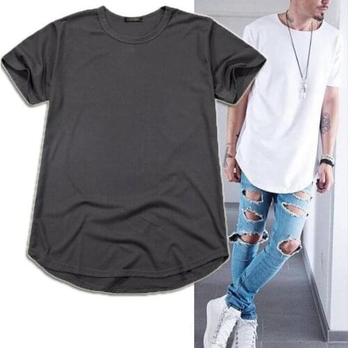High quality street mens long section loose oversize hip hop long version curved T-shirt large size mens T-shirt TX135