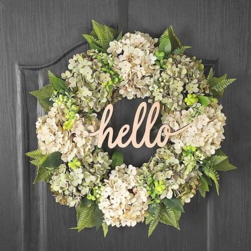Artificial Hydrangea Garland Simulation Wall Door Hanging Round Vintage Wreath Hello Welcome Wreath Home Decor
