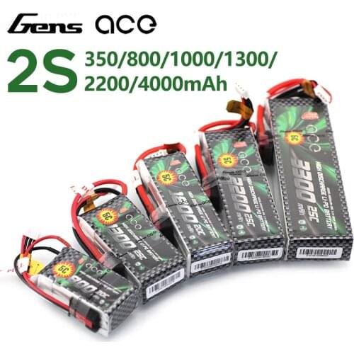 Gens ACE Lipo Battery 2S 7.4V 800mAh 1300mAh 1800mAh 2200mAh 4000mAh with T/XT60 Plug