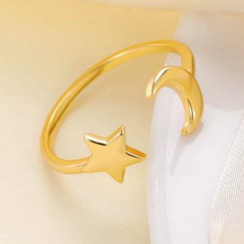 Cute New Design Star Moon Ring Fashion Statement Geometric Gold Silver Color Charm Lady Girl Ring Jewelry Best Friend Gift BFF