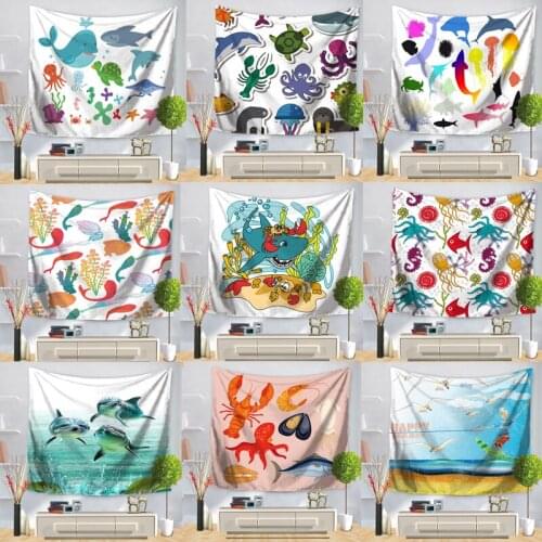 Marine Organism Art Wall Tapestry Sea Horse Dolphin Pattern Home Decorative Bedroom Blanket Beach Towel Yoga Mat