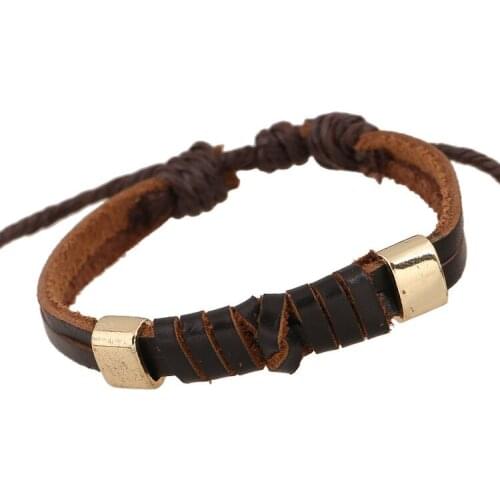 New Vintage Brown Wrap Genuine Leather Bracelet Men Friendship Bracelets Bangles For Women Pulseira Masculina Mujer Bracciale