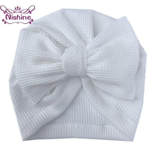 18*17 CM Toddler Solid Color Knitting Hats Soft Comfortable Baby Girls Turban Caps Fashion Handmade Bowknot Headwear Kids Gifts