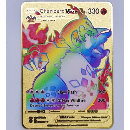 Pokemon Gold Metal Card Game Anime Battle Card Gold Super evolution Charizard Collection Card Action Figure Model Child Toy Gift
