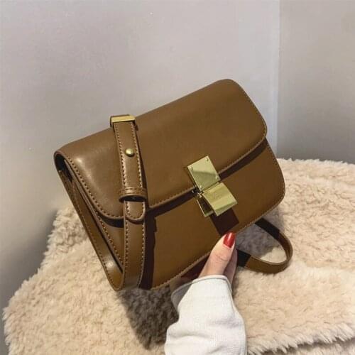 Vintage Box Shoulder Crossbody Bags For Women Push Lock Famous Brand Design Female Clutch PU Leather Purses And Handbags 2021