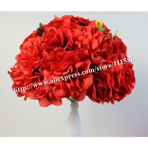Spr -red 10pcs/lot wedding road lead artificial wedding table rose flower wall center flower ball decoration