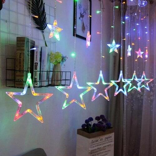 Star Christamas Led Lights String Curtain Christamas Decor Xmas 2020 Fairy Lights Garland Room Lights Decor Happy New Year 2021