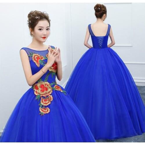 Quinceanera Dresses Royal Blue Embroidery Sweet 16 years Lace up back Vintage Ball Gown Long Vestidos Party Prom