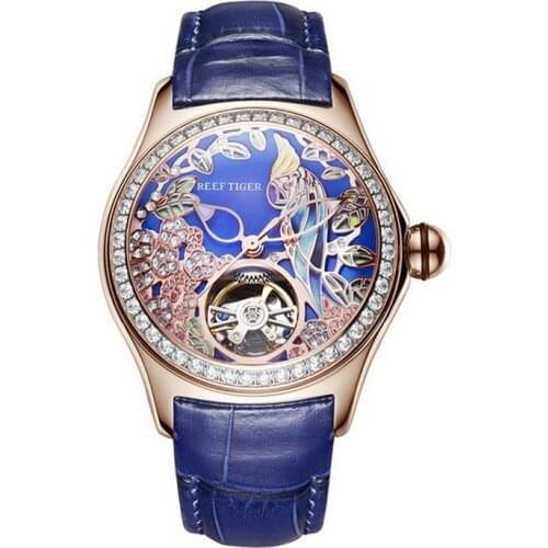 Women luxury watch,womens automatic watches Reef Tiger lady clock self wind mechanical wristwatch dress timepiece relogio femino