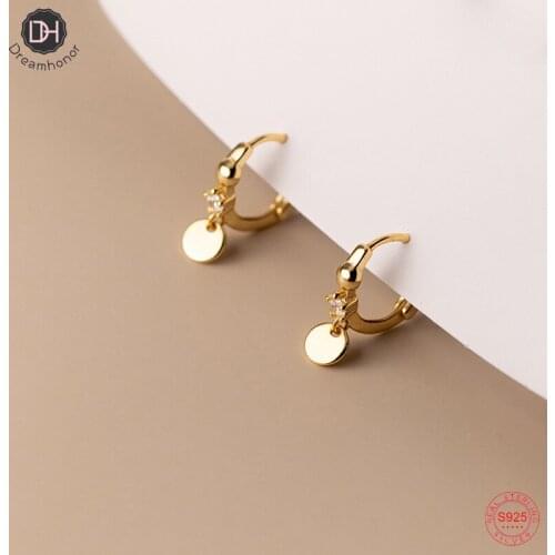 Dreamhonor CZ Zircon Gold/Silver Color Statement Round Coin Clip Earrings For Women Wedding Jewelry Gifts