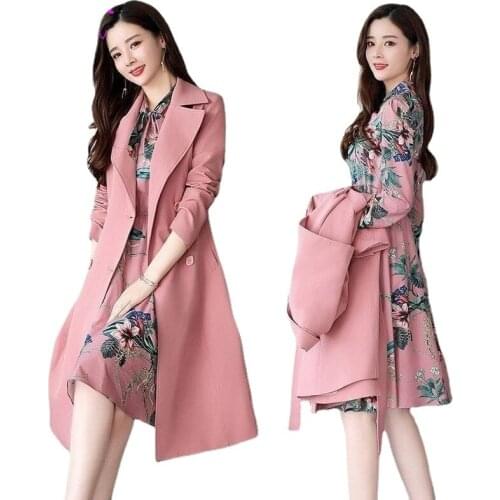 Suit 2021 autumn suit new mid-length long-sleeved dress trench coat jacket female two-piece suit