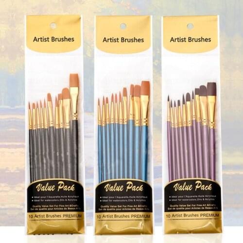 10Pcs Artist Paint Brush Round Pointed Tip Nylon Hair Artist Brush for Acrylic Watercolor Oil Painting