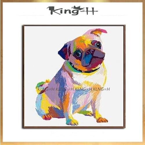 100% pintura al óleo abstracta pintada a mano arte de pared de animales en lienzo para decoración del hogar Adorable perro como
