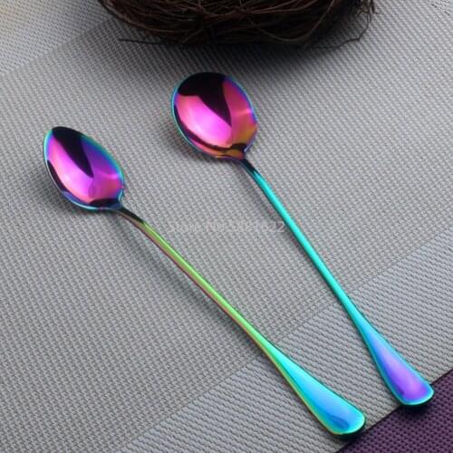 2 Shape Stainless Steel Spoon with Long Handle Ice Spoon Coffee Spoon Tea Home Kitchen Gadget Tableware Spoons