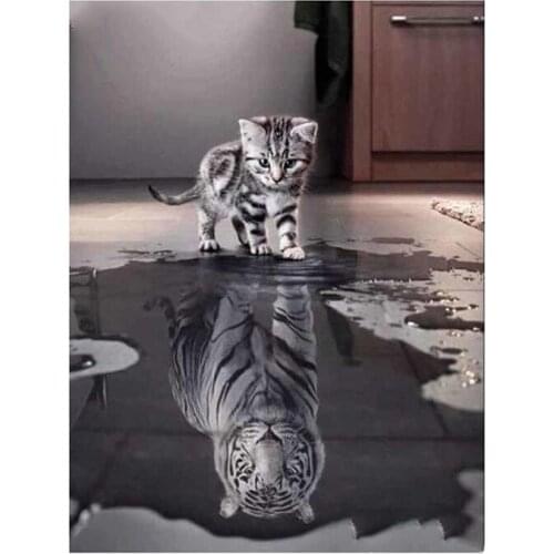 Brand new square/round AB diamond 5D DIY diamond painting "tiger cat" embroidery cross stitch Home decoration
