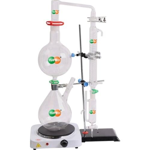 New 2000ml Lab Essential Oil Steam Distillation Apparatus Glassware Kits Water Distiller Purifier w/Hot Stove Graham Condenser
