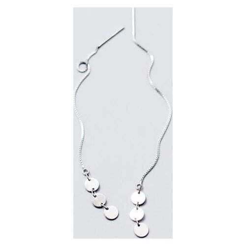 Bohi womens Authentic 100% REAL. 925 Sterling SIlver Fine Jewelry Coin Round Threader Long Earrings GTLE2229