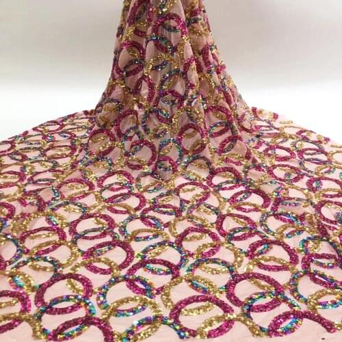 Colorful Sequined Embroidered Tulle Fabrics Dazzling Design 2020 French Guinea Women Evening Gown Dress Mesh Net Sewing Material