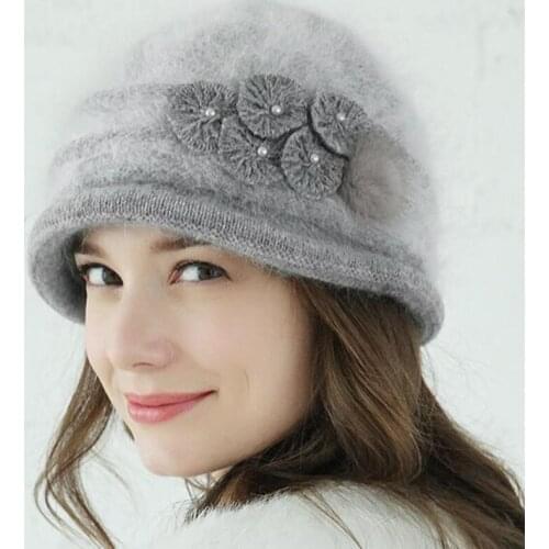 Lady Beanies Hats For Women Winter Rabbit Fur Red Knitted Caps Female Fashion Wool Hat Girls Warm Bonnet Femme Hiver 2020