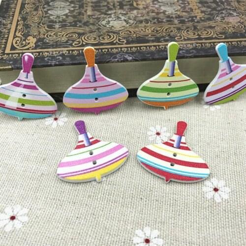 DIY 80pcs Wooden Gyro toy shape buttons stripe sewing Scrapbooking handicraft 33mm