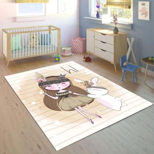Other Funny Rabbit Little Girl Pink Stripes 3d Printed Non-slip Microfiber Children Kids Room Decoration Mat